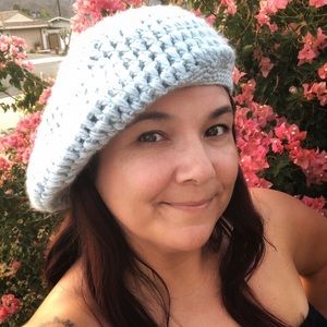 Light blue pastel crochet beret